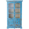 Vitrine aus Mangoholz, B 105 cm, türkis antik Avignon